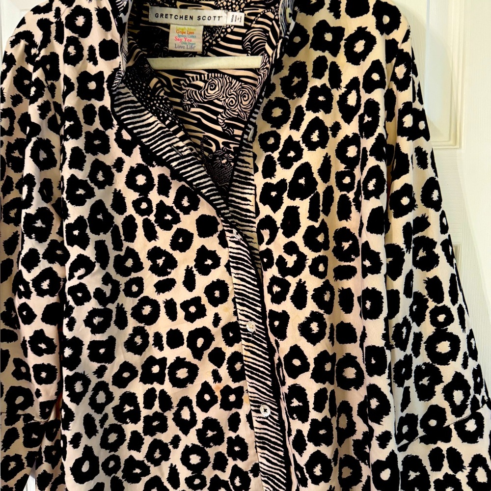 Gretchen Scott Designs Black and Cream Animal Print Blazer